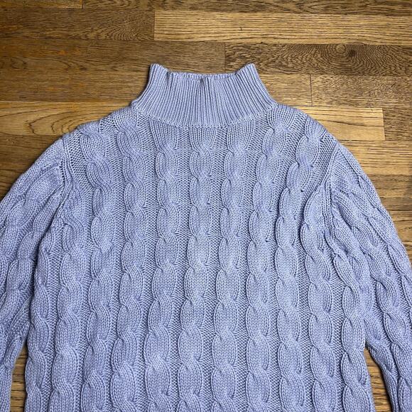 LL Bean Womens Sweater 100% Cotton Mock Neck Chunky Cable Knit Blue Medium - Picture 10 of 16